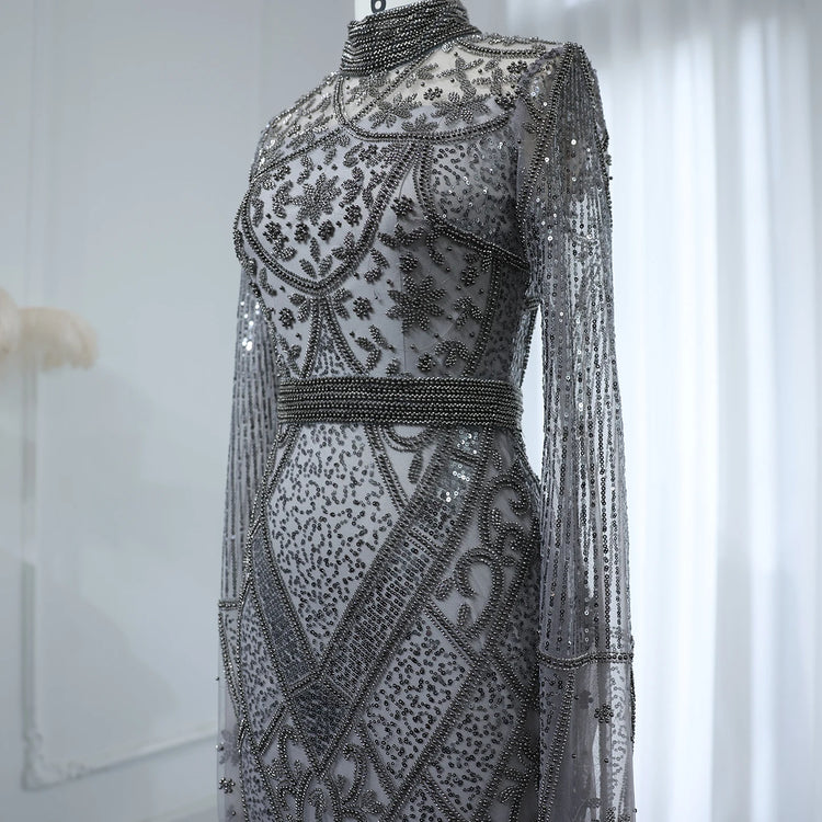 Vestido de Festa Elegante Prateado em Renda Rustico