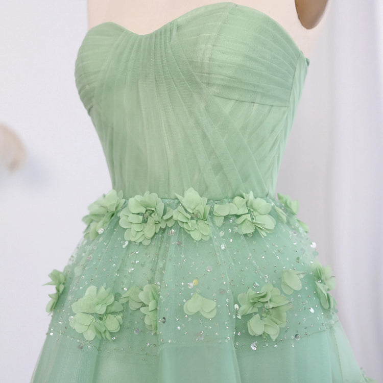 Vestido de Festa Longo Verde com Flores 3D