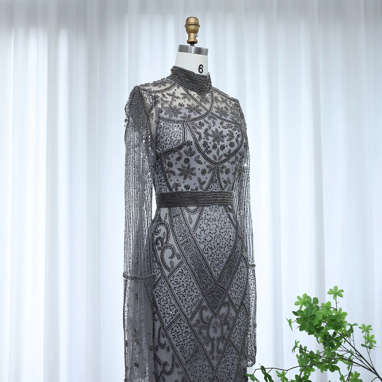 Vestido de Festa Elegante Prateado em Renda Rustico