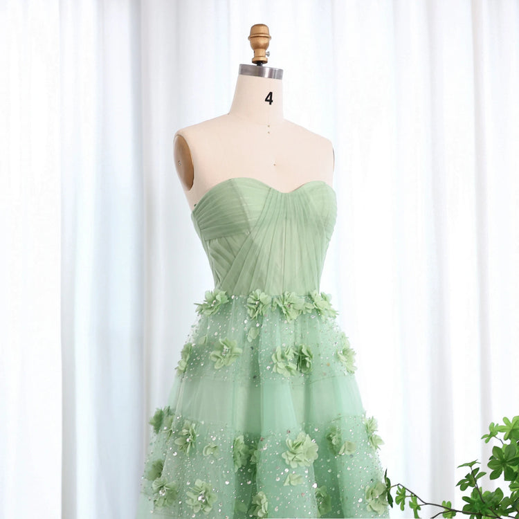 Vestido de Festa Longo Verde com Flores 3D