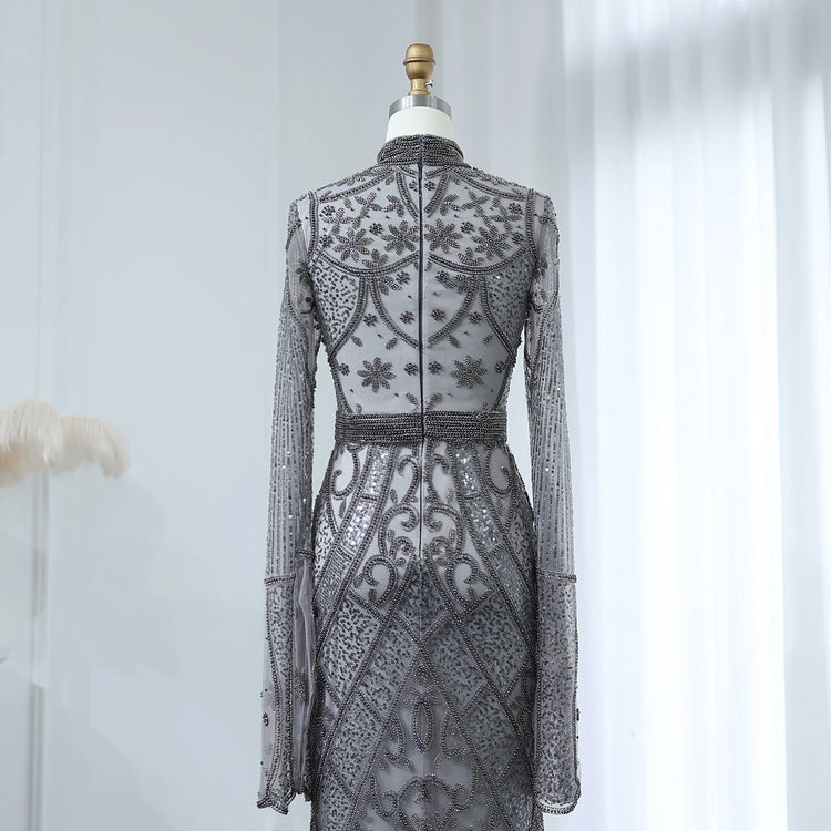 Vestido de Festa Elegante Prateado em Renda Rustico