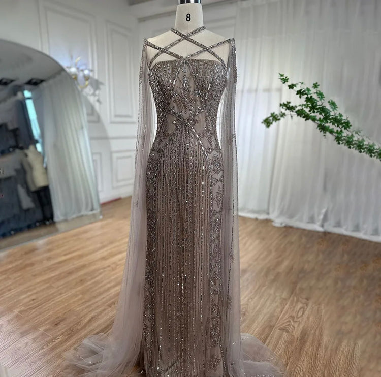 Vestido de Festa Longo Luxo Cravejado em Cristais com Alças Cruzadas