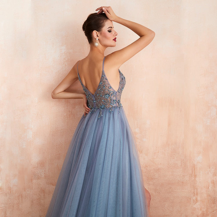 Vestido de Festa Luxo com Decoração em Cristais Florais (Pronta Entrega)