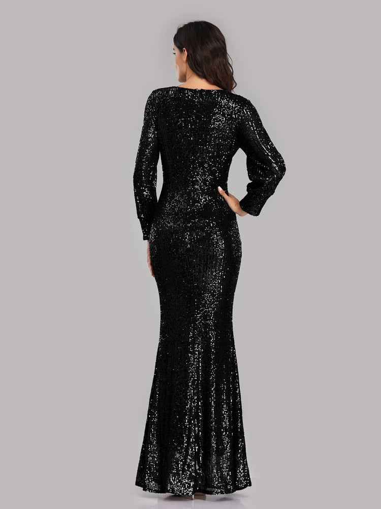 Vestido de Festa Longo todo Detalhado em Paetês Preto (Pronta Entrega)