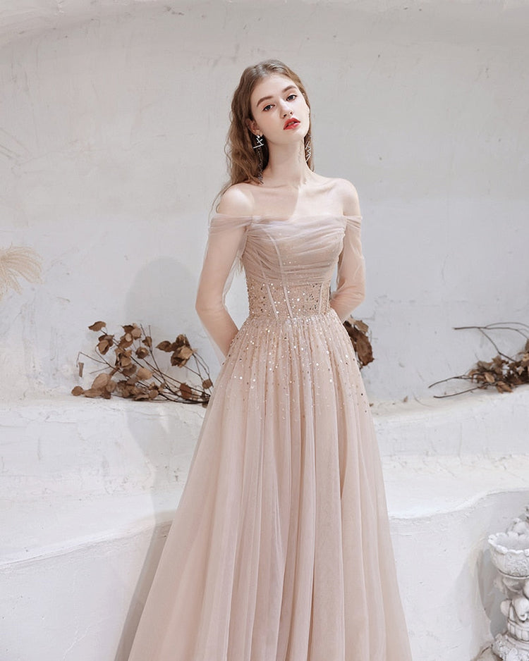 Vestido de Festa Longo em Tule Brilho Marfim (Pronta Entrega)