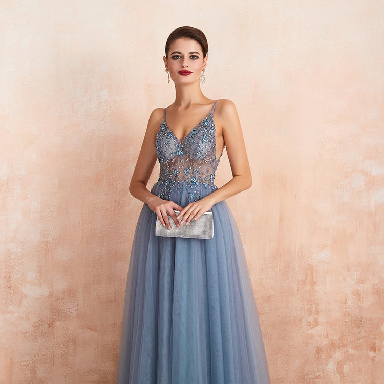 Vestido de Festa Luxo com Decoração em Cristais Florais (Pronta Entrega)