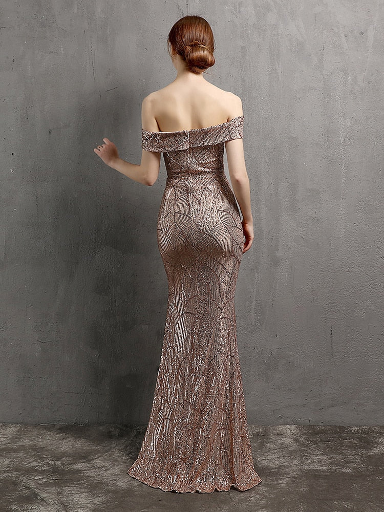 Vestido de Festa Longo com Abertura Lateral em Chiffon Dourado (Pronta Entrega)