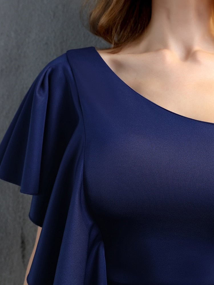 Vestido de Festa Longo com Abertura na Lateral e Decote de Um Ombro Azul Marinho (Pronta Entrega)