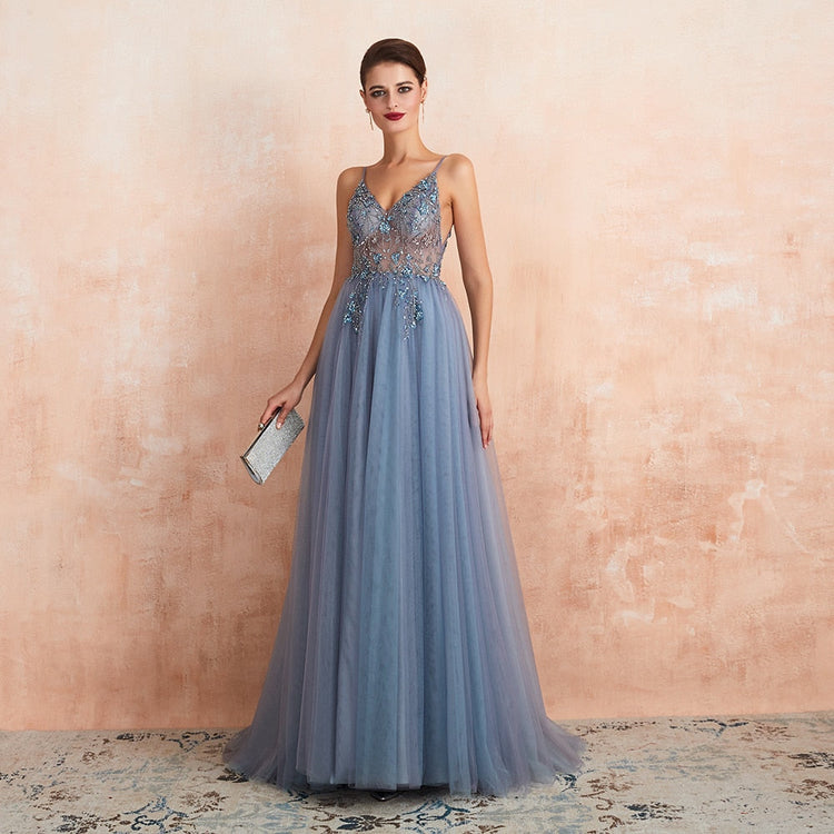 Vestido de Festa Luxo com Decoração em Cristais Florais (Pronta Entrega)