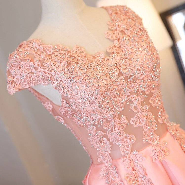 Vestido de Festa Longo em Cetim Decorado com Cristais (Pronta Entrega)