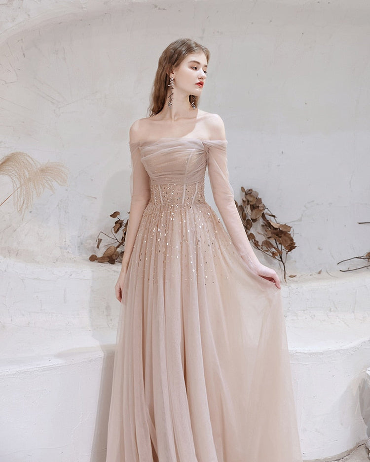 Vestido de Festa Longo em Tule Brilho Marfim (Pronta Entrega)