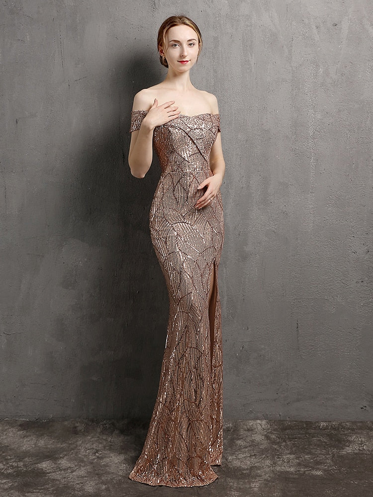 Vestido de Festa Longo com Abertura Lateral em Chiffon Dourado (Pronta Entrega)