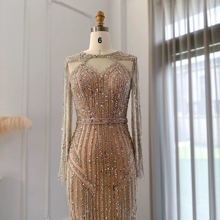 Vestido de Festa Luxuoso Sereia com Pedrarias e Tassel