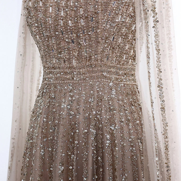 Vestido de Festa Luxo Longo com Manga Capa Beauty