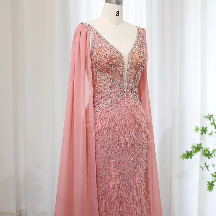 Vestido de Festa Sereia com Manga Capa Longo Exuberante - Modelo Especial