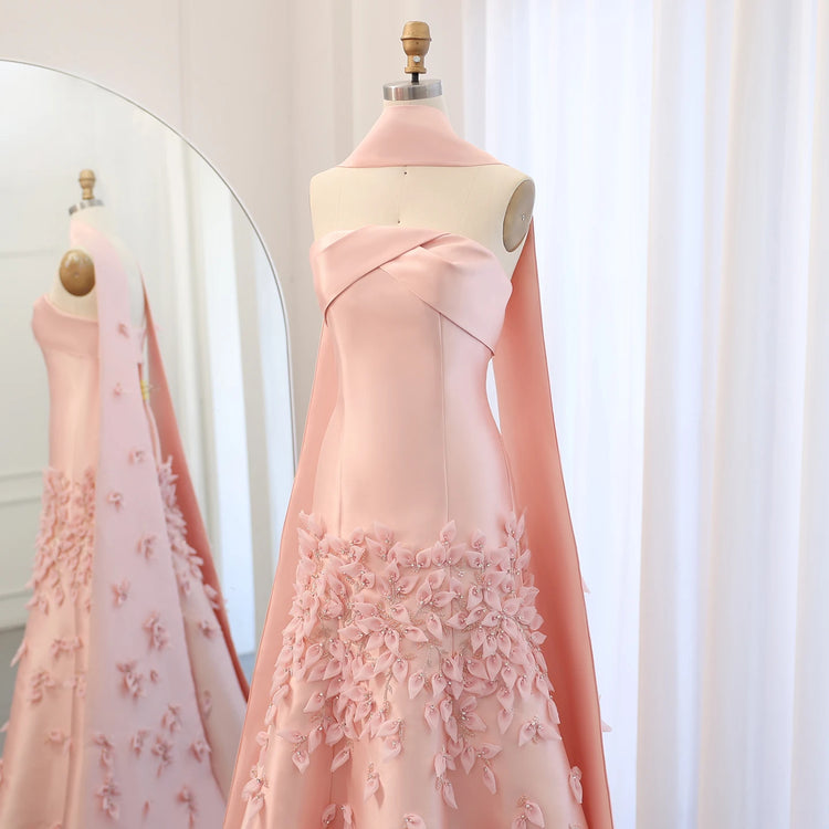 Vestido de Festa 3D Rosé Longo