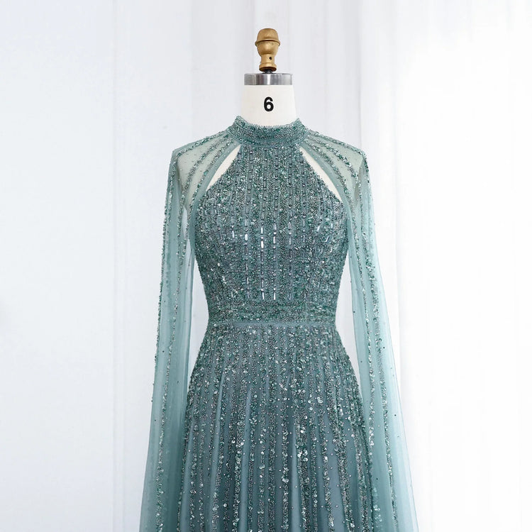 Vestido de Festa Luxo Longo com Manga Capa Beauty