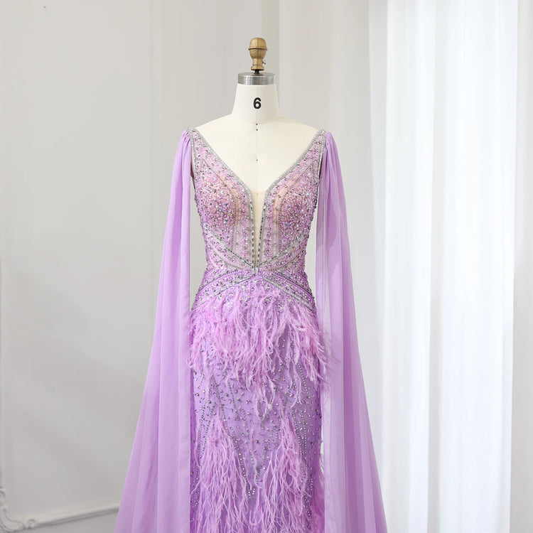 Vestido de Festa Sereia com Manga Capa Longo Exuberante - Modelo Especial