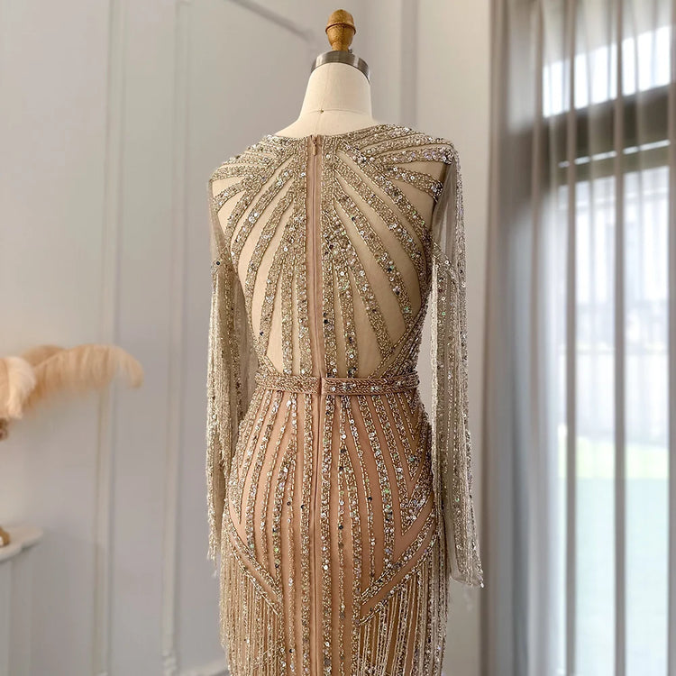 Vestido de Festa Luxuoso Sereia com Pedrarias e Tassel