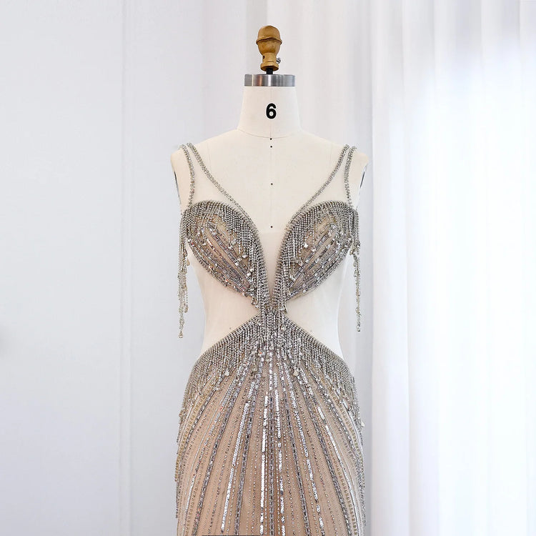 Vestido de Festa Longo com Cristais Butterfly Champanhe