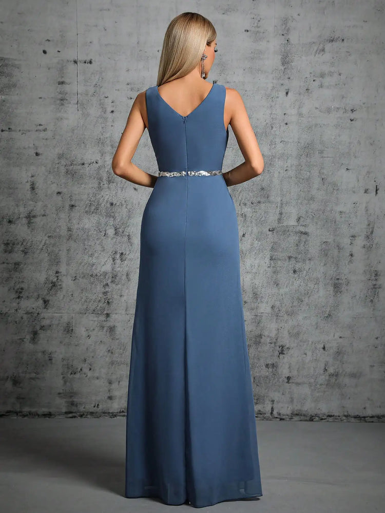 Vestido de Festa Longo com Abertura Lateral Azul
