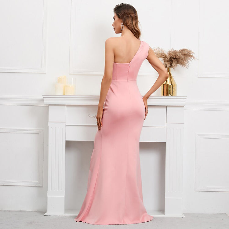 Vestido de Festa Longo com Ombro Assimétrico (Pronta Entrega)