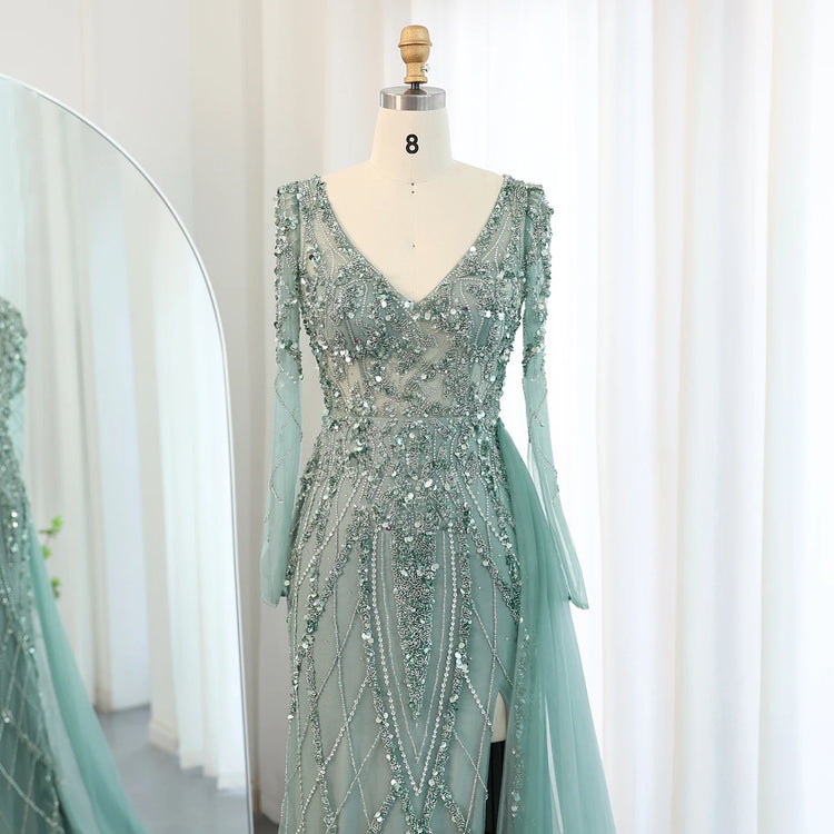 Vestido de Festa Jasmine Longo com Manga em Renda