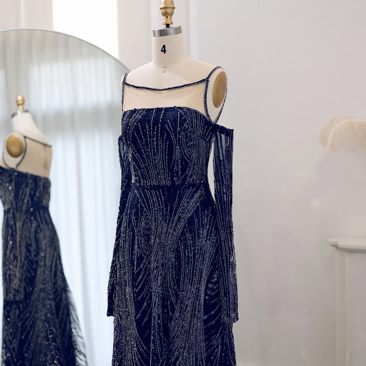Vestido de Festa com Mangas Longas e Pedrarias