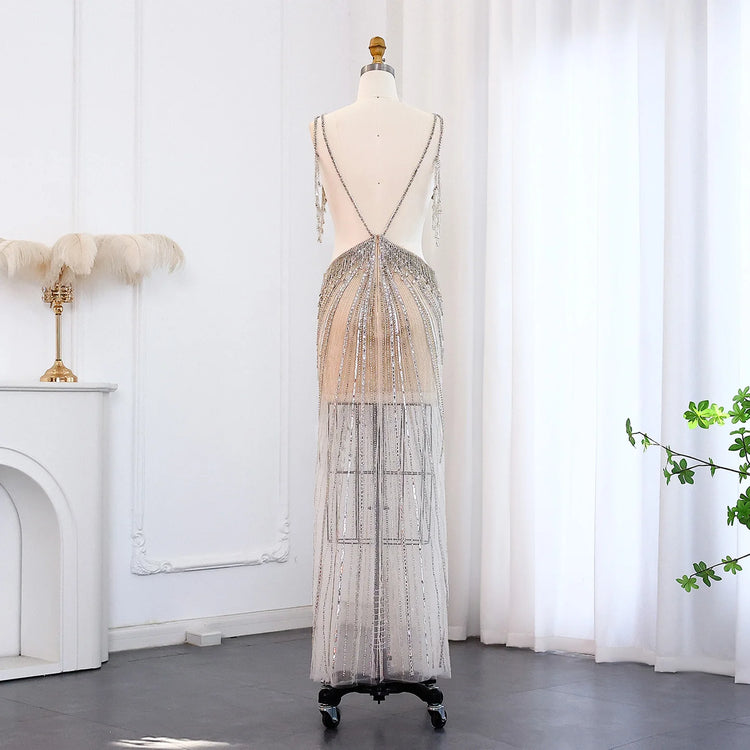 Vestido de Festa Longo com Cristais Butterfly Champanhe
