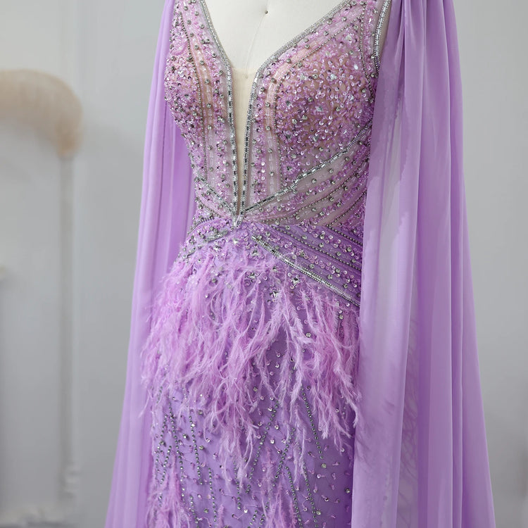 Vestido de Festa Sereia com Manga Capa Longo Exuberante - Modelo Especial