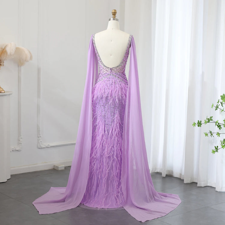 Vestido de Festa Sereia com Manga Capa Longo Exuberante - Modelo Especial