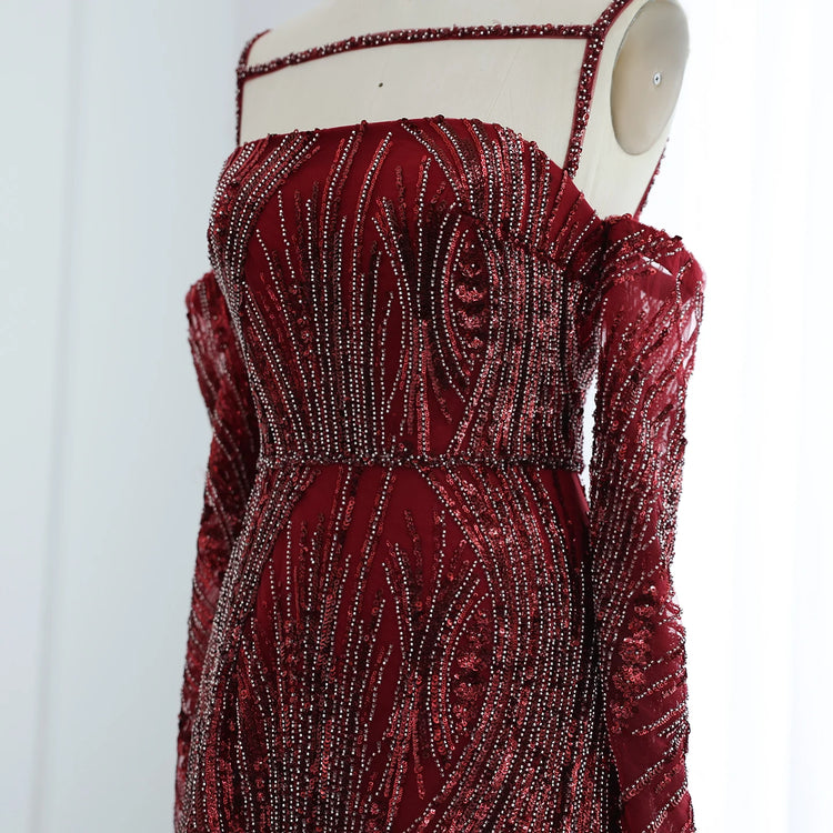 Vestido de Festa com Mangas Longas e Pedrarias