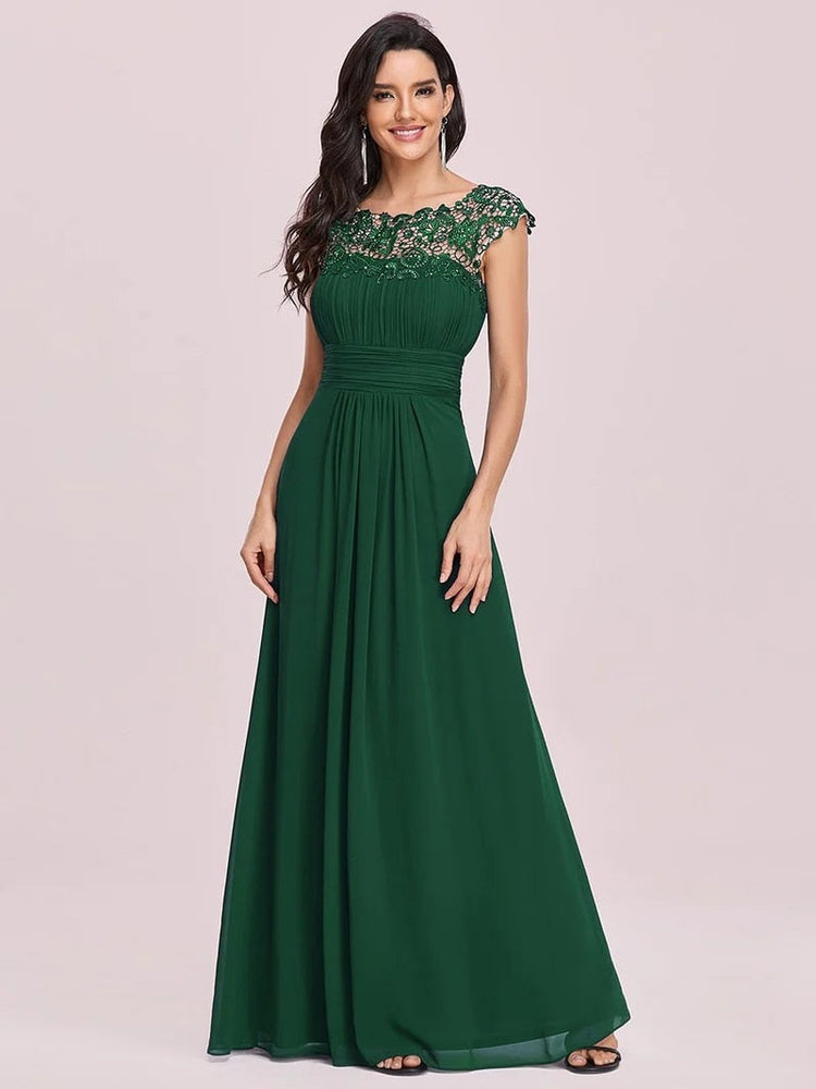 Vestido de Festa Elegante Clássico com Aplique Renda (Pronta Entrega)