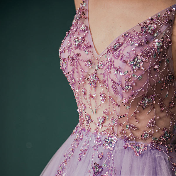 Vestido de Festa Brilho Longo com Alça Lavanda (Pronta Entrega)