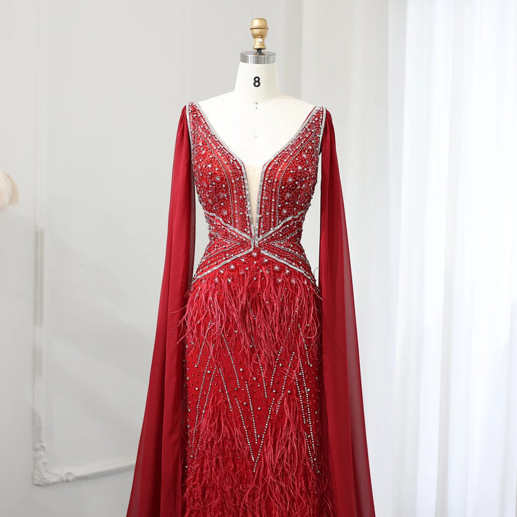 Vestido de Festa Sereia com Manga Capa Longo Exuberante - Modelo Especial
