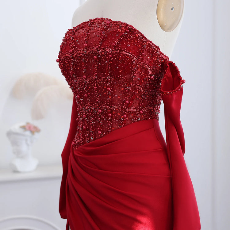 Vestido de Festa Sereia com Fenda Alta e Detalhes Escalopados