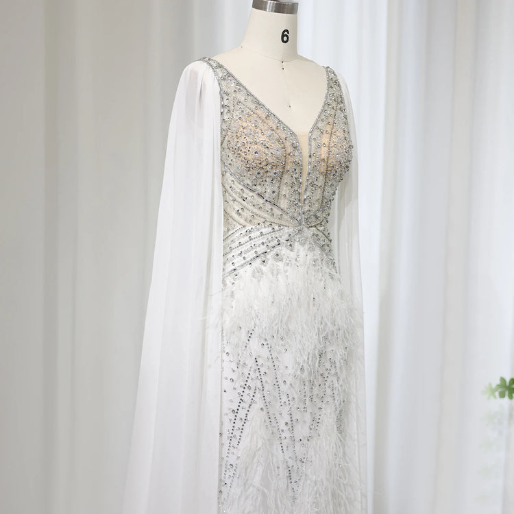 Vestido de Festa Sereia com Manga Capa Longo Exuberante - Modelo Especial
