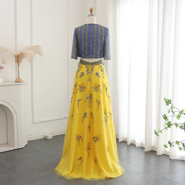 Vestido de Festa Luxo Duas Peças com Pedraria Floral