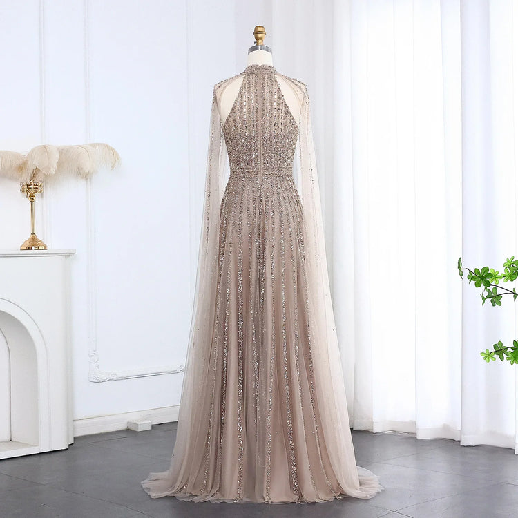 Vestido de Festa Luxo Longo com Manga Capa Beauty