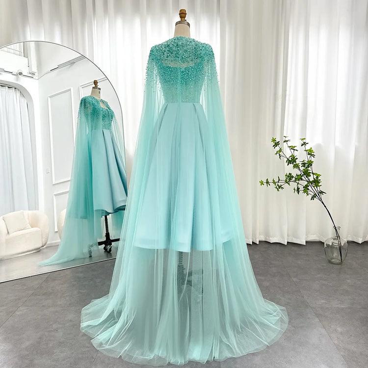 Vestido de Festa Luxo com Capa e Detalhes em Cristais