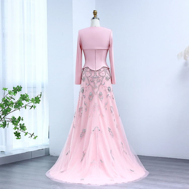 Vestido de Festa Longo Luxo com Cristais Saia em Renda