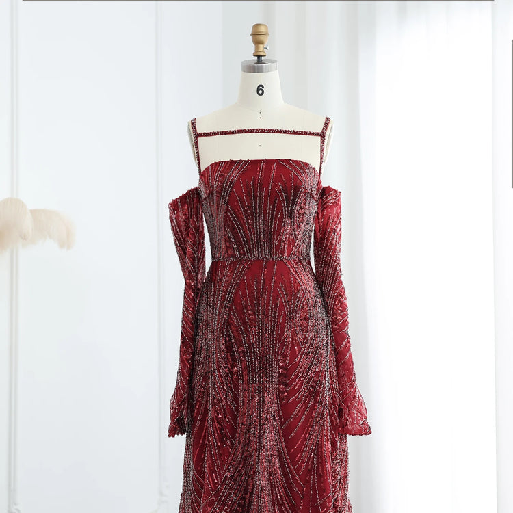 Vestido de Festa com Mangas Longas e Pedrarias