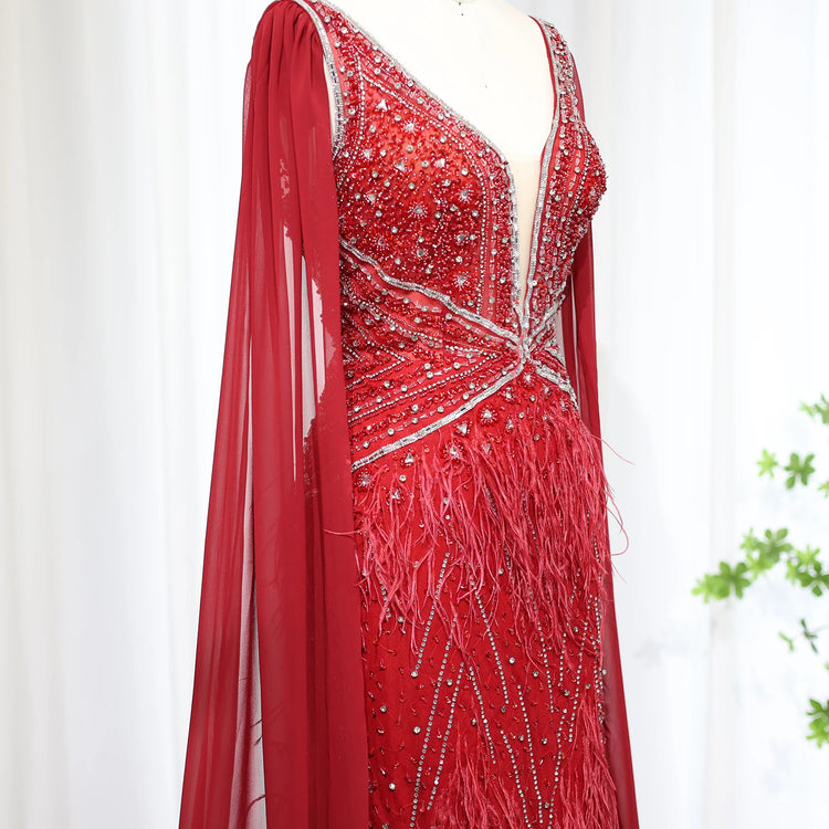 Vestido de Festa Sereia com Manga Capa Longo Exuberante - Modelo Especial