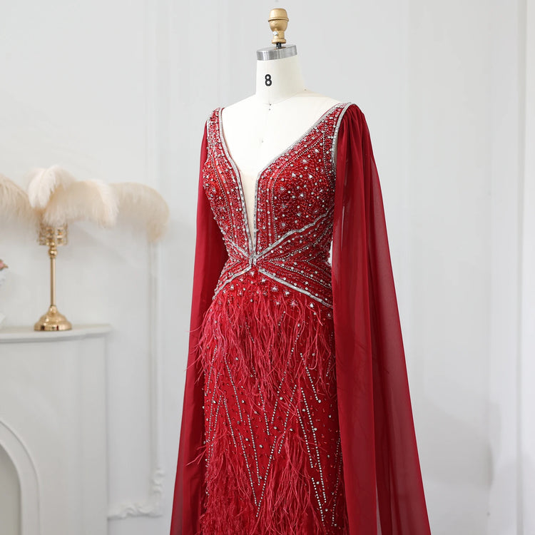 Vestido de Festa Sereia com Manga Capa Longo Exuberante - Modelo Especial
