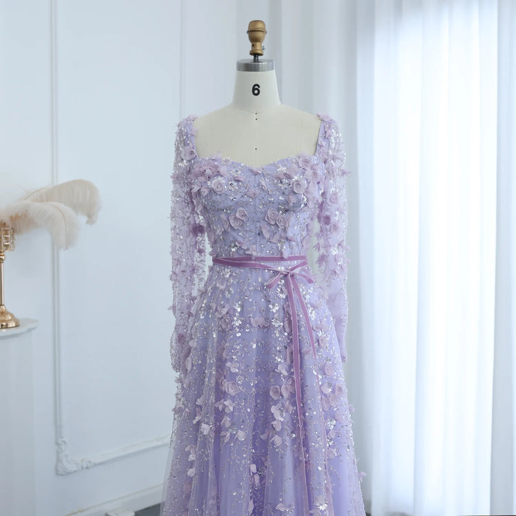 Vestido de Festa Longo Romântico Todo Decorado em Flores e Pedraria
