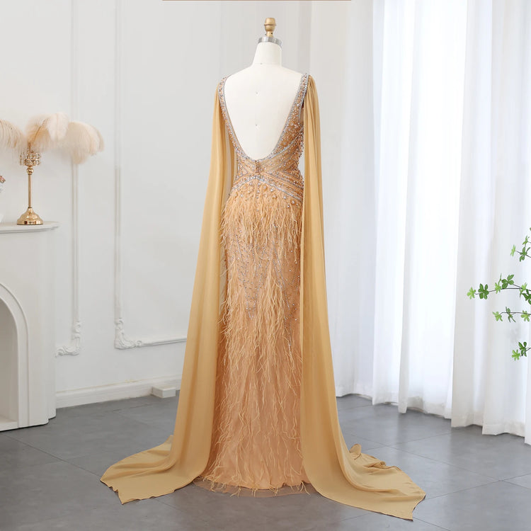 Vestido de Festa Sereia com Manga Capa Longo Exuberante - Modelo Especial