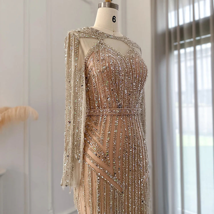 Vestido de Festa Luxuoso Sereia com Pedrarias e Tassel