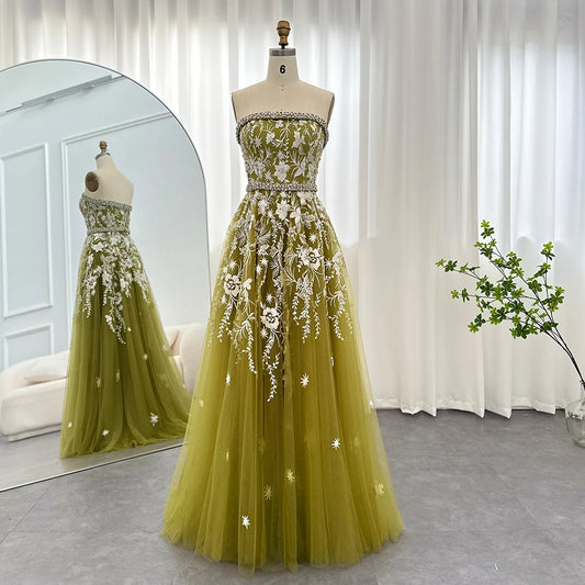 Vestido de Festa Longo Verde com Detalhes Floridos - Modelo Especial