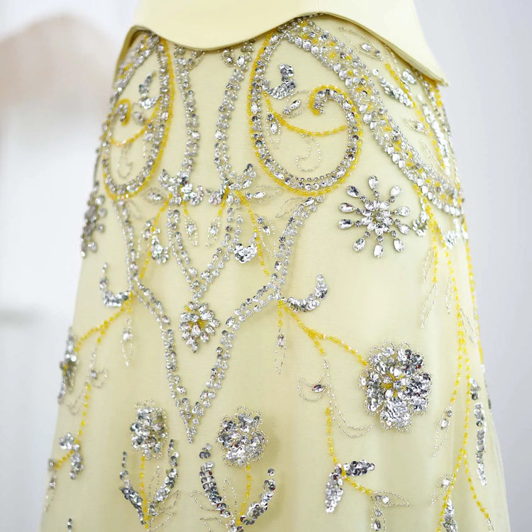 Vestido de Festa Longo Luxo com Cristais Saia em Renda