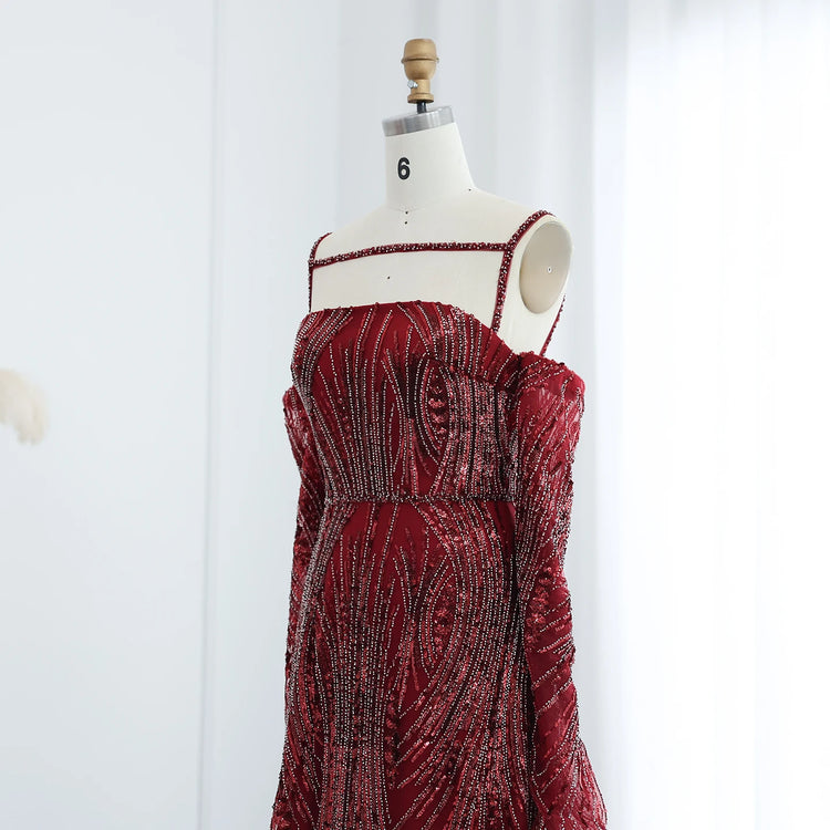 Vestido de Festa com Mangas Longas e Pedrarias